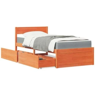 Image de vidaXL Lit avec tiroirs/matelas cire marron 100x200 cm bois massif pin3281906