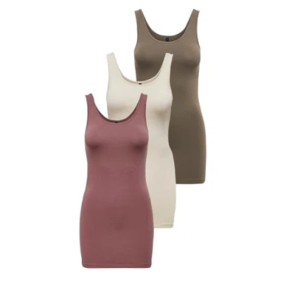 Afbeelding van ONLY Onllive Love Lange tanktop voor dames, roze/beige/bruin (1 x roze bruin, 1 berk, walnoot)