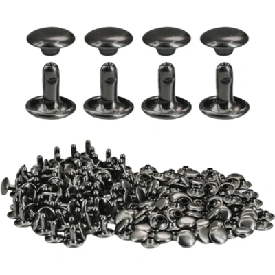 Afbeelding van Selyse 100 stuks holle klinknagels, 9 x mm, dubbele schacht, rond, decoratieve metaal, voor knutselen, leer, reserveklinknagels (zwart)