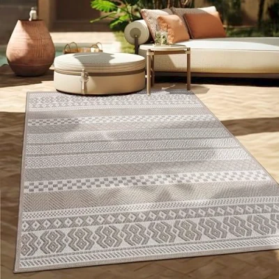 Afbeelding van Paco Home In &amp; Outdoor Vloerkleed Balkon Terras Keukenvloerkleed Modern Boho Ethno Patroon 160x220 cm