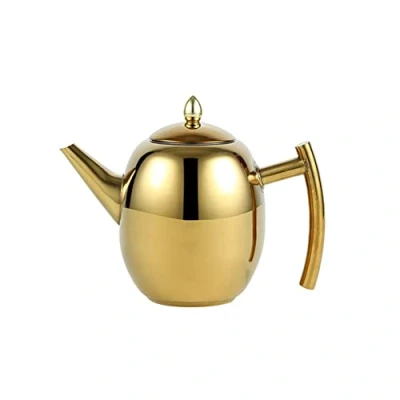 Afbeelding van OnePine Theepot met theezeef en deksel, inhoud 1 liter, roestvrij staal, voor losse thee, groene koffie