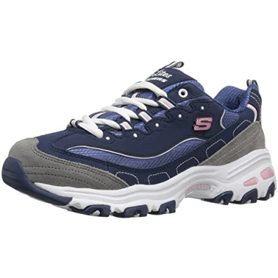 Afbeelding van Skechers D&#039;lites Biggest Fan lage sneakers voor dames, Marineblauw Grijs Wit