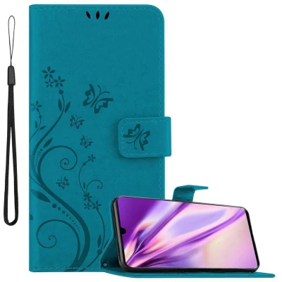 Afbeelding van Cadorabo Hoesje geschikt voor Huawei P30 PRO in BLOEMEN BLAUW Beschermhoes bloemmotief met magnetische sluiting, standfunctie en kaartsleuven Book Case Cover Etui