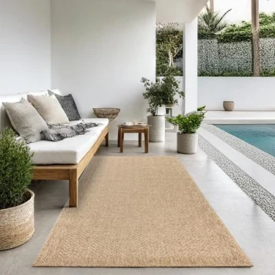 Afbeelding van Jute look vloerkleed voor binnen en buiten 60x90 cm Rechthoek Laagpolig natuurlijke tuin, balkon, terras of indoor kleed buitentapijt tuintapijt KANSAS by The Carpet