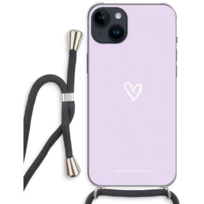 Afbeelding van Case Company® hoesje met Koord geschikt voor iPhone 14 Plus Klein hartje paars Telefoonhoesje Zwart Extra Bescherming aan alle Kanten en Over de Schermrand