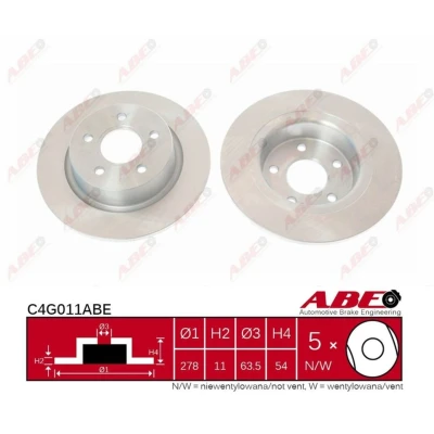 Afbeelding van ABE C4G011ABE Remschijf Achteras 278 11 5 108 volledig FORD: Transit Connect Mk1 Van, Tourneo