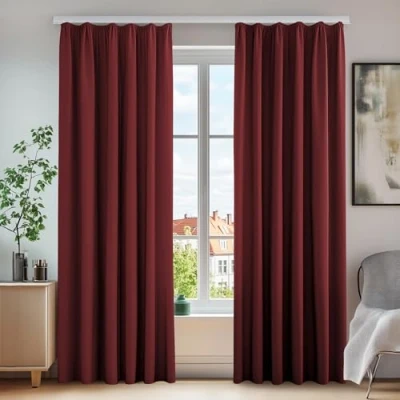 Afbeelding van Deconovo Verduisteringsgordijnen, modern design, plooiband, meisjesslaapkamer, kinderkamer, woonkamer, eetkamer, rood, 140 x 160 cm, 2 stuks