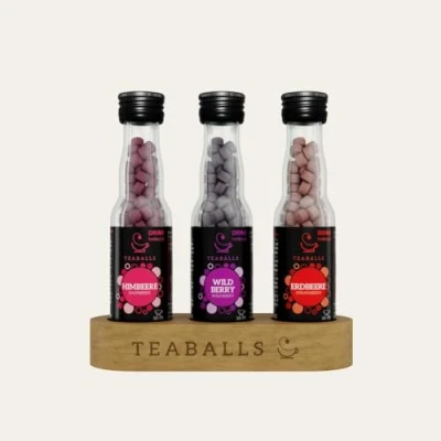 Afbeelding van TEABALLS Strawberry bessen thee set framboos wilde gratis houten standaard voor 90 225 kopjes hete fruitthee of koude ijsthee zonder suiker instant poeder