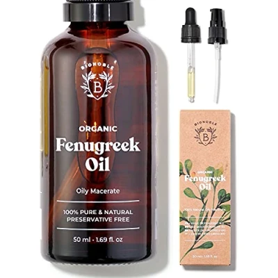 Afbeelding van BIOLOGISCHE FENEGRIEKOLIE Olieachtig Maceraat van Fenegriekzaden &amp; Zonnebloemolie Lichaam, Borsten, Billen, Haar, Nagels Vegan Cruelty Free Glazen Fles + Pipet Pompje (50ml)