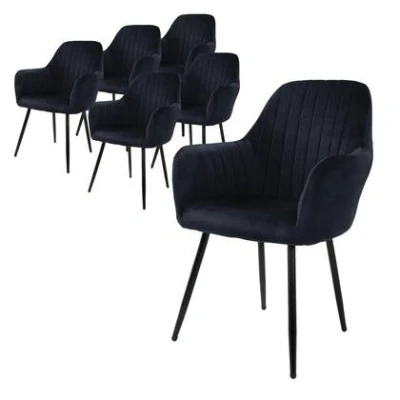 Afbeelding van ML Design set van 6 eetkamerstoelen met rugleuning en armleuningen, zwart, keukenstoelen fluwelen bekleding, gestoffeerde stoelen metalen poten, ergonomische voor eettafel