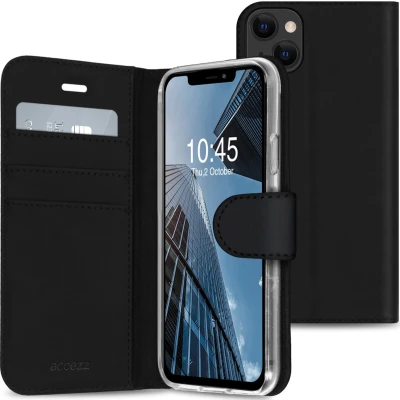Afbeelding van Accezz Hoesje Geschikt voor iPhone 13 Met Pasjeshouder Wallet Softcase Bookcase Zwart