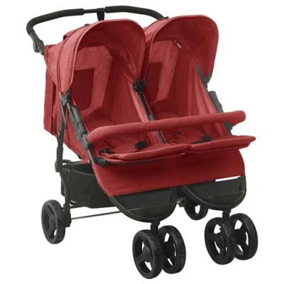 Afbeelding van vidaXL Tweelingkinderwagen staal rood