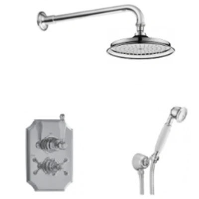 Afbeelding van PB classic nostalgische klassieke inbouw doucheset chroom met handdouche en regendouche 225mm 1208953841