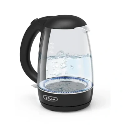 Afbeelding van BELLA Elektrische waterkoker, 1,7 liter, draagbare en draadloze glazen waterkoker met kleurveranderende ledverlichting, automatische uitschakelfunctie droogkookbeveiliging, zwart
