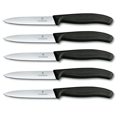 Afbeelding van Victorinox Swiss Classic groentemes, 5 stuks, zwart, 10 cm zonder gekartelde rand, tomatenmes