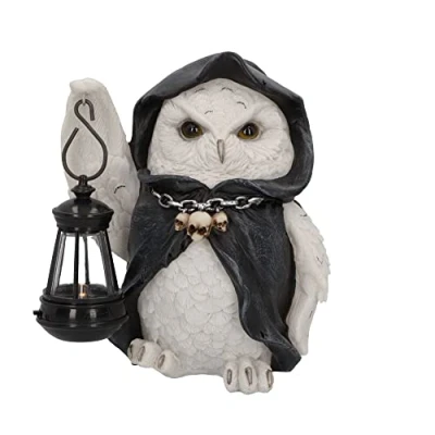 Afbeelding van Nemesis Now Reapers Flight Beeld/Figuur Wit Uiltje Gekleed als Magere Hein met Lantaarn (Lampje doet het echt!) Hoogte 17cm
