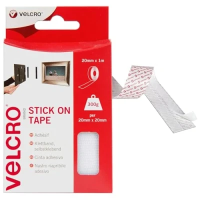 Afbeelding van VELCRO Brand VEL EC60210 Klittenband zelfklevend, rol 20 mm x 1 m, wit, perfect voor thuis of op kantoor, m