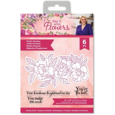 Afbeelding van Sara Signature Say It With Flowers Clearstamp/Snijmal Pretty Peonies