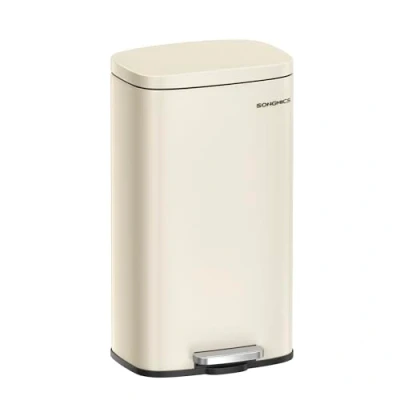 Afbeelding van SONGMICS LTB03A02 Afvalemmer voor keuken, 30 l, pedaalemmer, met deksel softclose sluiting, binnenemmer, van staal, zandbeige