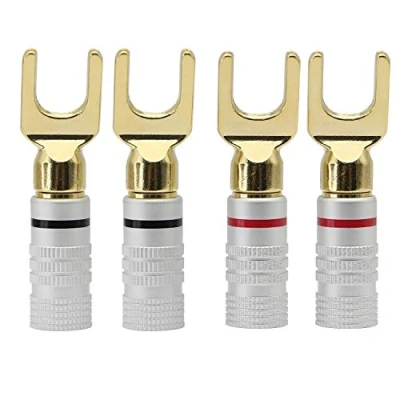 Afbeelding van Y Spade Plug,Speaker Connector,Vork Plug 45 Graden voor Speaker Wire,Plug Audio Jack Connector Zuiver Koper Draad, Schroef Vergrendeling Wire 4 stuks (Y Shade)