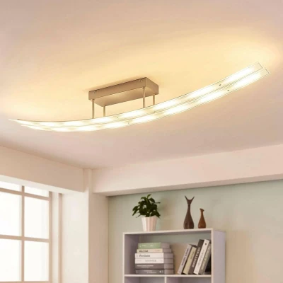 Afbeelding van Lindby LED plafondlamp met dimmer 16lichts glas, metaal H: 15 cm mat nikkel Inclusief lichtbronnen