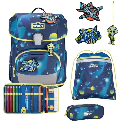 Afbeelding van Scout Schooltas LED Neo Set 4 delig Planets Donkerblauw