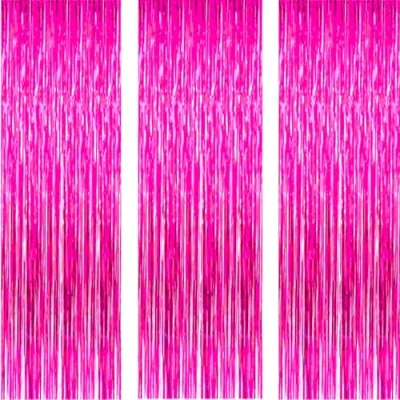 Afbeelding van AILEXI 3 stuks metalen gordijnen, glinsterend, franjes, prachtig gordijn, deur, raam, decoratie voor verjaardag, bruiloftsfeestaccessoires, 92 x 245 cm, roze rood