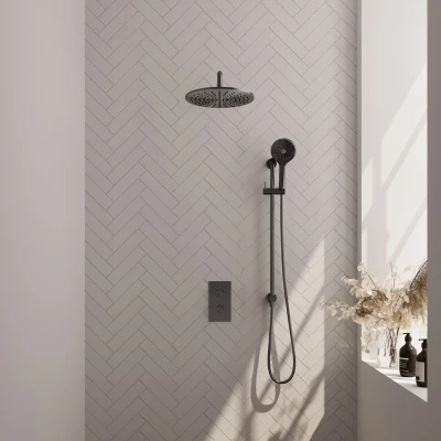 Afbeelding van Brauer gunmetal Edition Regendoucheset inbouw hoofddouche 30cm gladde knop handdouche Rond 3 standen glijstang PVD geborsteld