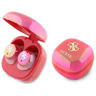 Afbeelding van CG Mobile Guess Écouteurs Bluetooth TWS + Station d&#039;accueil Iridescent 4G Imprimé Logo Fuchsia