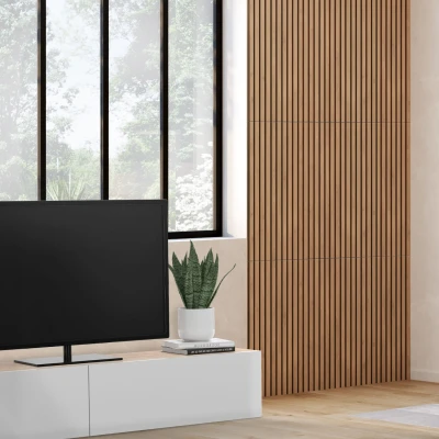 Afbeelding van Akoestische panelen in houten strips 250 x 60 cm licht en zwart eiken