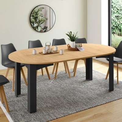 Image de Table ronde extensible 110 200 cm 4 10 personnes plateau façon hêtre pieds noirs IDMarket