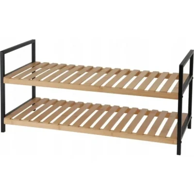 Afbeelding van Storage Solutions, Schoenenkasten, Schuhregal aus Metall &amp; Bambus mit 2 Ablageflächen (70 x 30 32 cm)