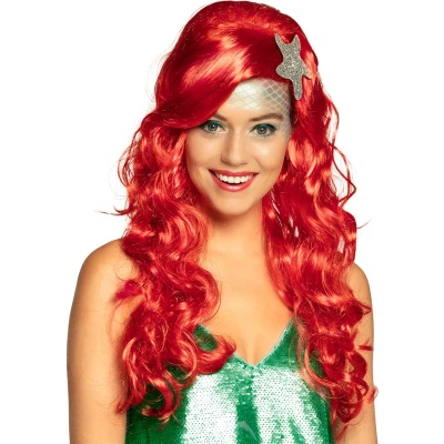 Afbeelding van Boland Pruik Sirena Rood Krullen Lang Vrouwen Zeemeermin Fantasy