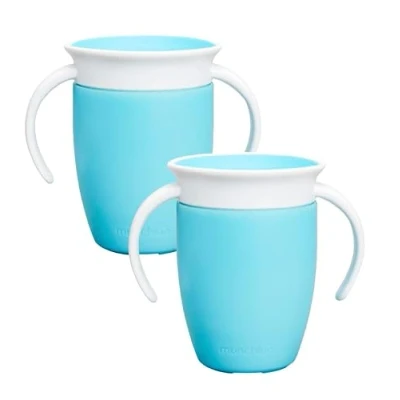Afbeelding van Munchkin Miracle 360 leerbeker voor kinderen, 6 maanden, 207 ml, 2 stuks, kleine BPA vrij, morsbestendig, blauw/oranje