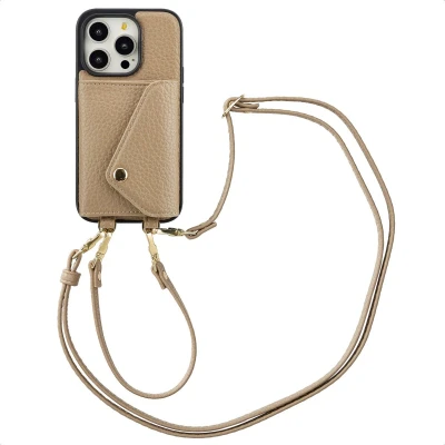 Afbeelding van Selencia Hoesje Geschikt voor iPhone 14 Pro Met Pasjeshouder Sera Koordhoesmet pashouder envlop Beige