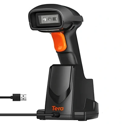 Afbeelding van Tera 2D Barcodelezer: 3 in 1 USB Bedraad 2.4G Bluetooth Handdouche Barcode Draadloos Geheugen met Oplaadstation 1D QR Code voor Inventaris Tablet Laptop, HW0007 BT