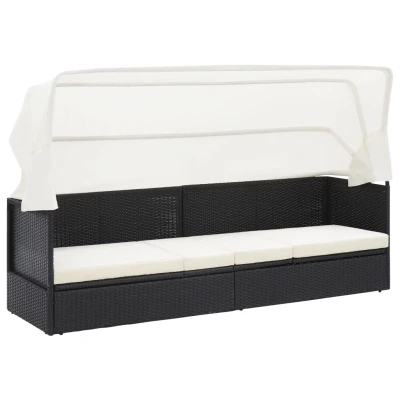 Afbeelding van Tuinbank met luifel poly rattan zwart