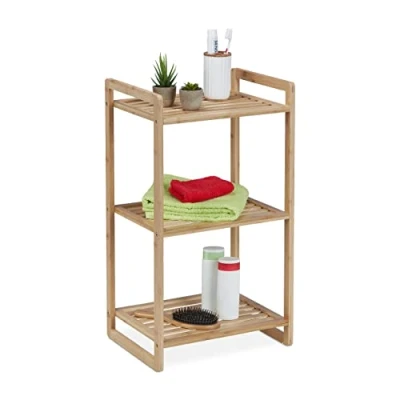 Afbeelding van Relaxdays Bamboe rek hoogte 70 x 40 30 cm, met 3 legplanken, voor badkamer, keuken, woonkamer, vrijstaand, naturel