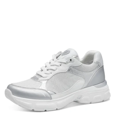 Afbeelding van Marco Tozzi Sneakers laag, Dames, Maat: 37, White/silver Imitatieleer/ textiel