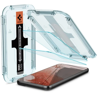 Afbeelding van screenprotector Geschikt voor Samsung Galaxy S22 met Montage frame 2 Pack Spigen