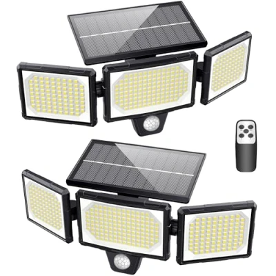 Afbeelding van Macchiatto Buitenlamp op zonne energie, 304 leds, zonnelamp voor buiten, met bewegingsmelder, 1200 lm, IP65, 2200 mAh, buitenverlichting, led spot, veiligheidsverlichting