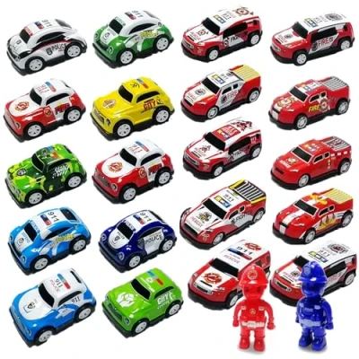 Image de TOYABI Lot de 20 Voitures à Friction et 2 Figurines Policiers Idéal pour Les Fêtes d&#039;anniversaire, Voiture Enfant Enfants, Jeu Éducatif