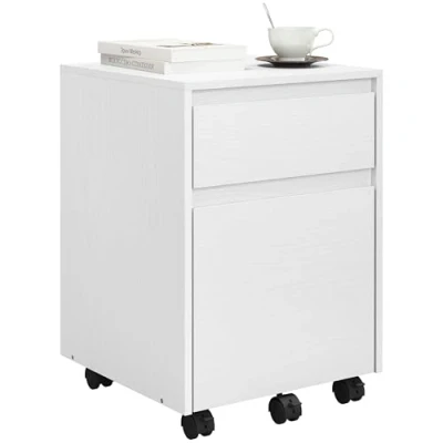 Afbeelding van WOLTU ASK11ws Mobiele bureaukast met 2 laden, lage kast wieltjes, voor thuiskantoor, 40 x 56 cm, wit
