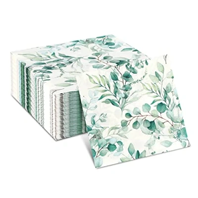 Afbeelding van 80 stuks servetten eucalyptus groen tafeldecoratie vintage wegwerp tuin bruiloft feest