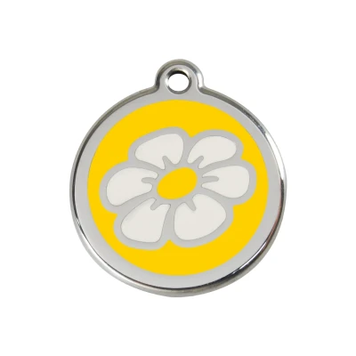 Afbeelding van Daisy Flower Yellow roestvrijstalen hondenpenning medium/gemiddeld dia. 3 cm RedDingo