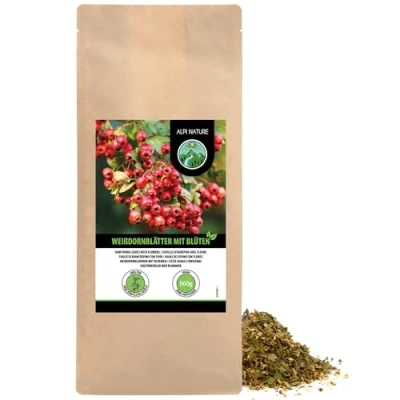 Afbeelding van Meidoornthee (500 g), bladeren met bloemen, meidoorn gesneden, zacht gedroogd, 100% zuivere en natuurlijke haagdoorn voor de bereiding van thee of kruidenthee