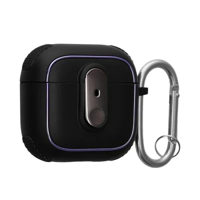 Afbeelding van kwmobile Hoesje geschikt voor Apple Airpods 4 Oordopjes Case TPU Cover met Karabijnhaak Schokbestendige Beschermhoes zwart /