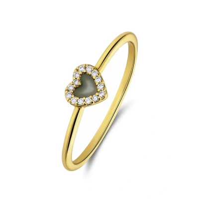 Afbeelding van Lucardi Dames Zilveren goldplated Ring met een hartvormige Amazonite gemstone Staal Goud 15 / 47 mm
