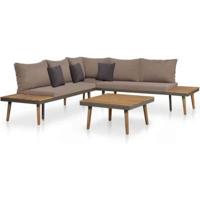 Afbeelding van 4 delige Loungeset met kussens massief acaciahout bruin