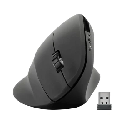 Image de SPEEDLINK PIAVO Souris verticale ergonomique pour droitiers optique 5 boutons sans fil 2.4 GHz récepteur USB Noir caoutchouc boîte de suspension